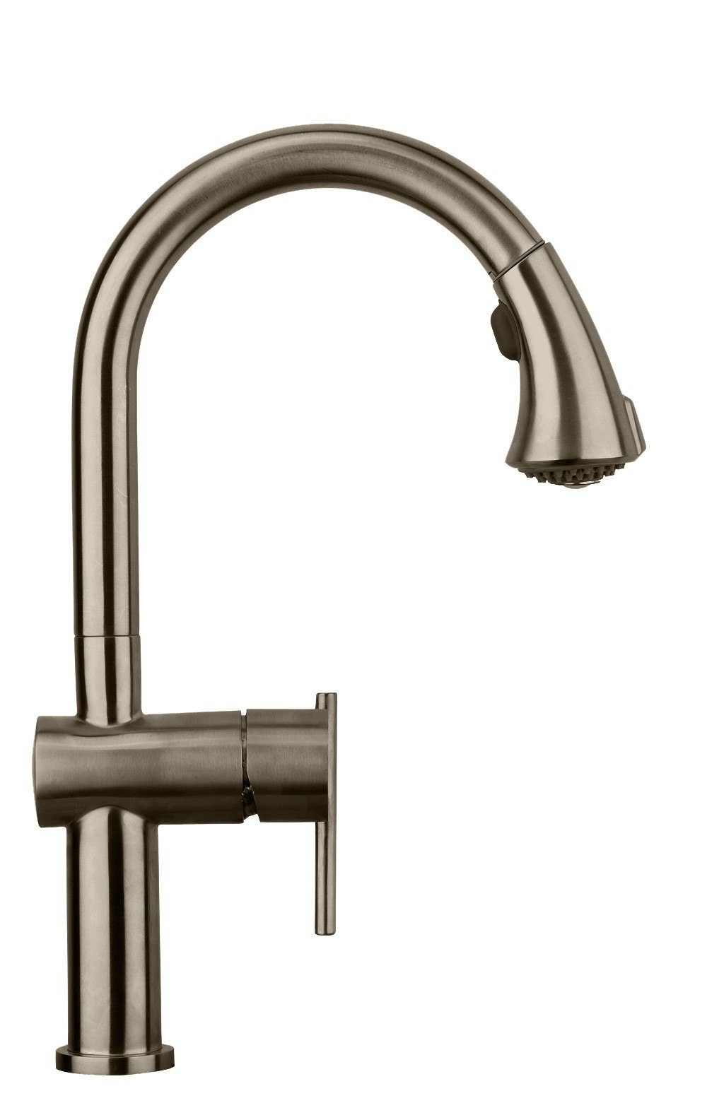 WHITEHAUS WHS1971-SK-BSS WATERHAUS LEAD FREE, SINGLE-HOLE FAUCET WITH GOOSENECK SWIVEL SPOUT AND PULL DOWN SPRAY HEAD