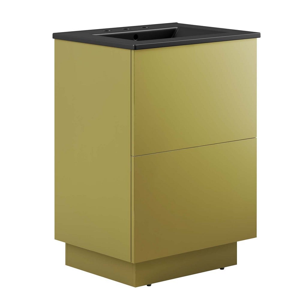 MODWAY EEI-6426-BLK-GLD QUANTUM 24 INCH FREE-STANDING SINGLE SINK BATHROOM VANITY IN BLACK GOLD WITH CERAMIC TOP