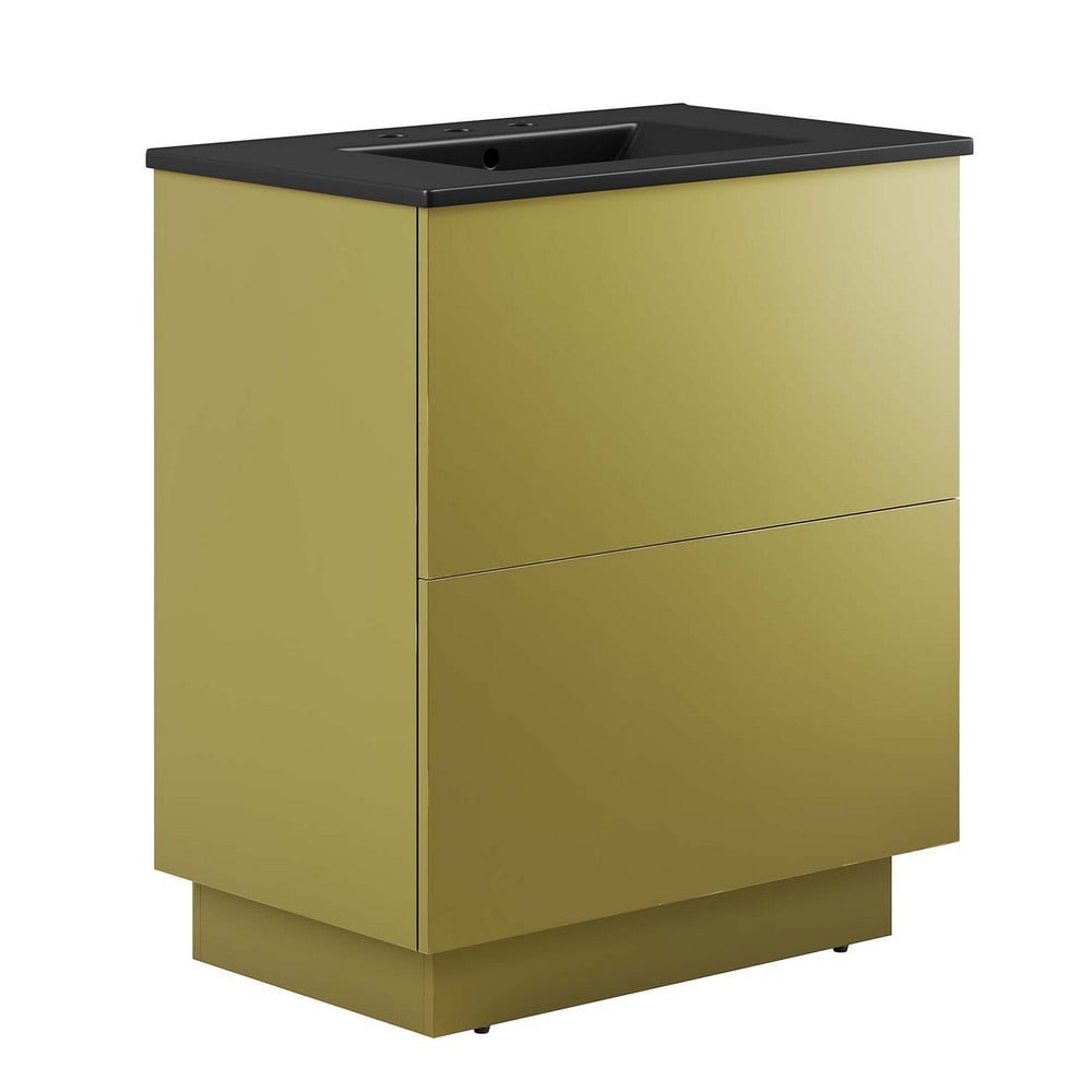 MODWAY EEI-6428-BLK-GLD QUANTUM 30 INCH FREE-STANDING SINGLE SINK BATHROOM VANITY IN BLACK GOLD WITH CERAMIC TOP