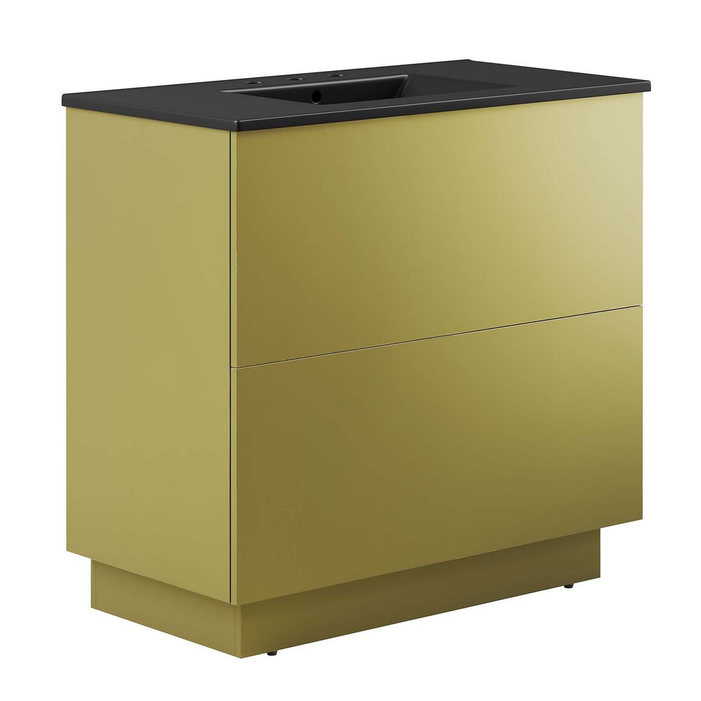 MODWAY EEI-6430-BLK-GLD QUANTUM 36 INCH FREE-STANDING SINGLE SINK BATHROOM VANITY IN BLACK GOLD WITH CERAMIC TOP