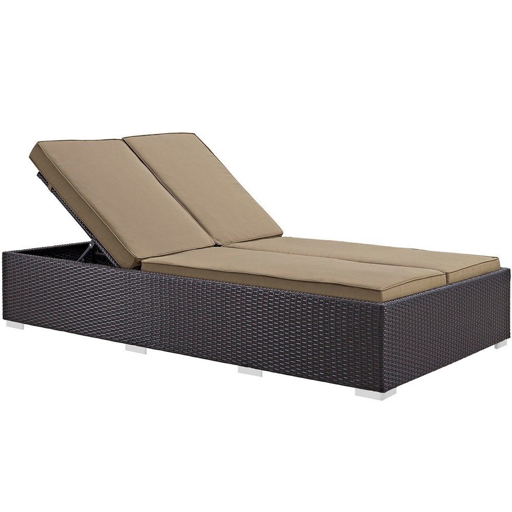 MODWAY EEI-787-EXP-MOC EVINCE 78 1/2 INCH DOUBLE OUTDOOR PATIO CHAISE IN ESPRESSO AND MOCHA
