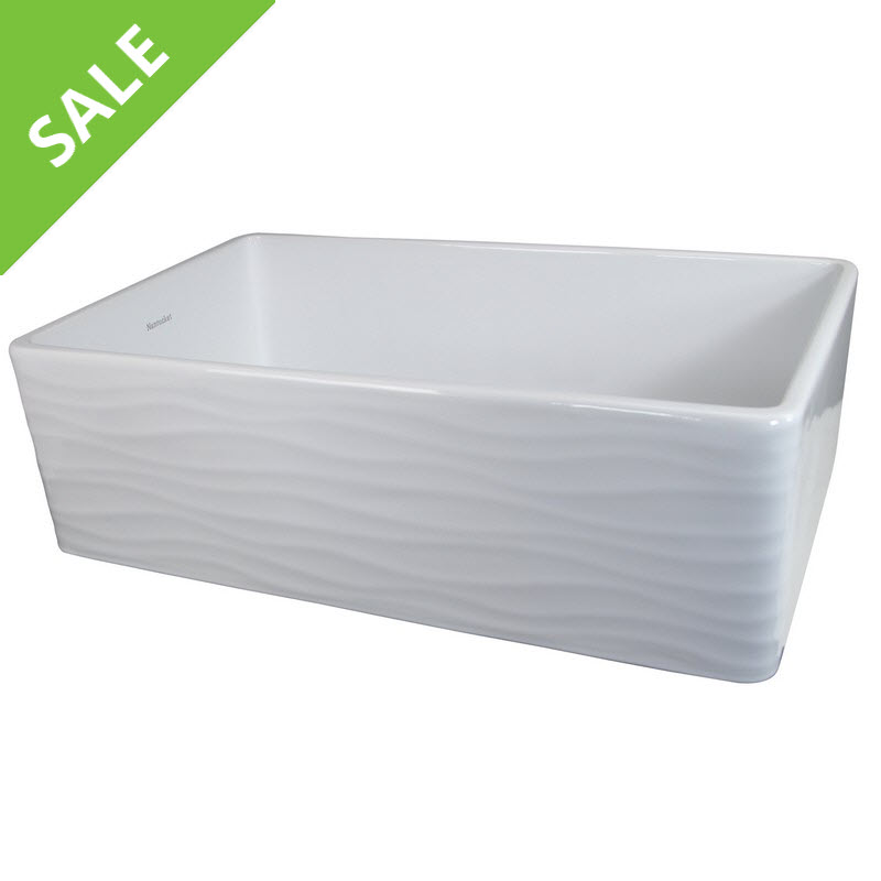 SALE! NANTUCKET SINKS FCFS3320S-W-WAVES 33 INCH FARMHOUSE FIRECLAY SINK IN WHITE WITH WAVES APRON