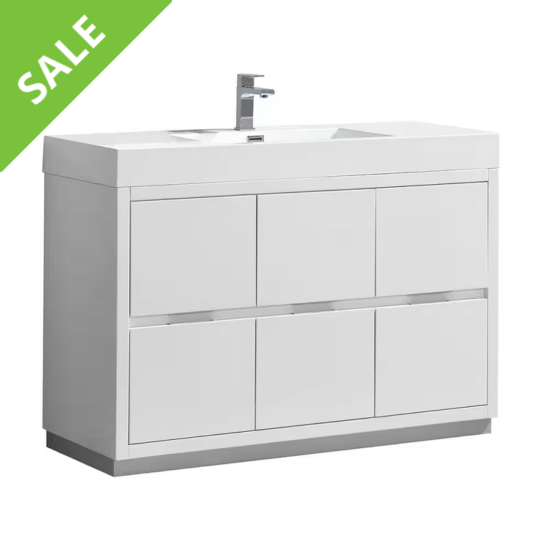 SALE! FRESCA FCB8448WH-I VALENCIA 48 INCH GLOSSY WHITE FREE STANDING MODERN BATHROOM VANITY WITH SINK