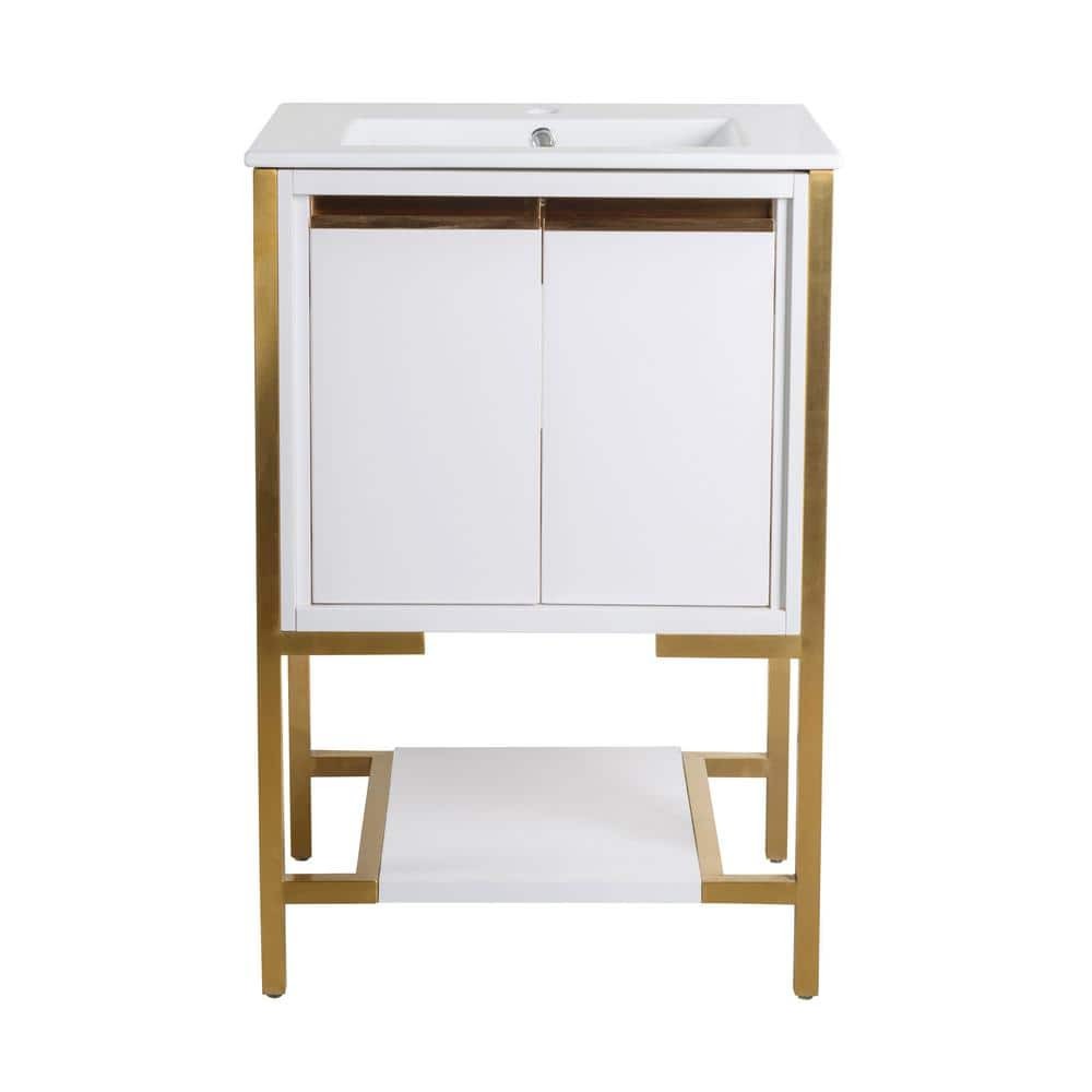 SWISS MADISON SM-BV217WBG MARSEILLE 24 INCH FREESTANDING SINGLE SINK BATHROOM VANITY IN WHITE AND BRUSHED GOLD