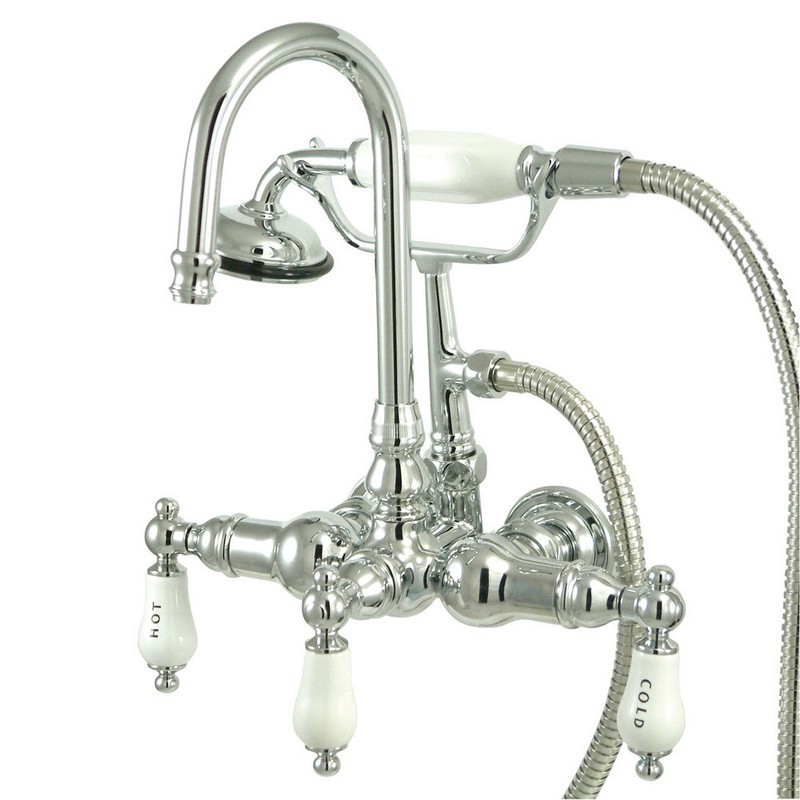 KINGSTON BRASS CC10T1 VINTAGE 3-3/8 INCH WALL TUB FILLER WITH HAND SHOWER IN POLISHED CHROME