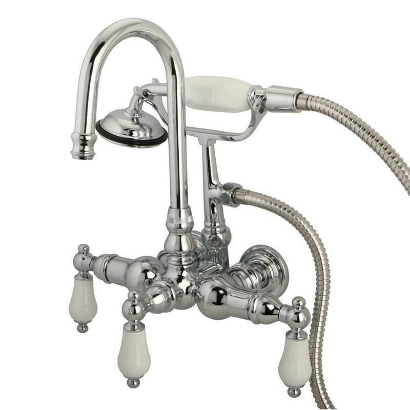 KINGSTON BRASS CC12T1 VINTAGE 3-3/8 INCH WALL TUB FILLER WITH HAND SHOWER IN POLISHED CHROME