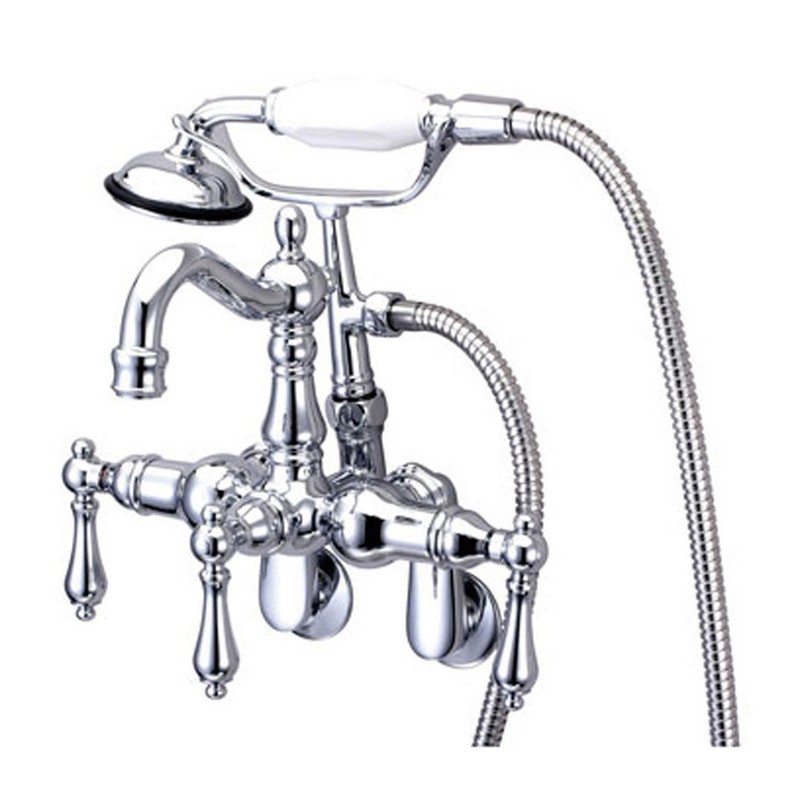 KINGSTON BRASS CC1302T1 VINTAGE WALL MOUNT TUB FILLER WITH ADJUSTABLE CENTERS AND HAND SHOWER IN POLISHED CHROME