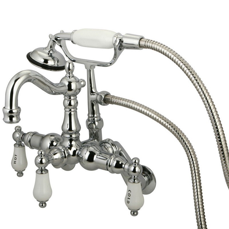 KINGSTON BRASS CC1304T1 VINTAGE WALL MOUNT TUB FILLER WITH ADJUSTABLE CENTERS AND HAND SHOWER IN POLISHED CHROME
