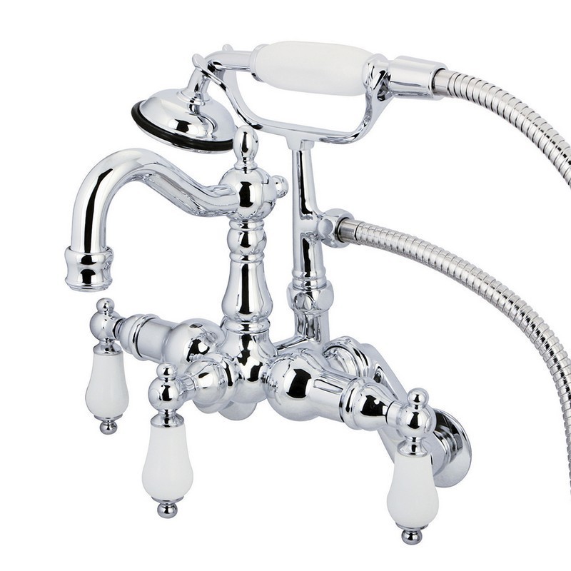 KINGSTON BRASS CC1306T1 VINTAGE WALL MOUNT TUB FILLER WITH ADJUSTABLE CENTERS AND HAND SHOWER IN POLISHED CHROME