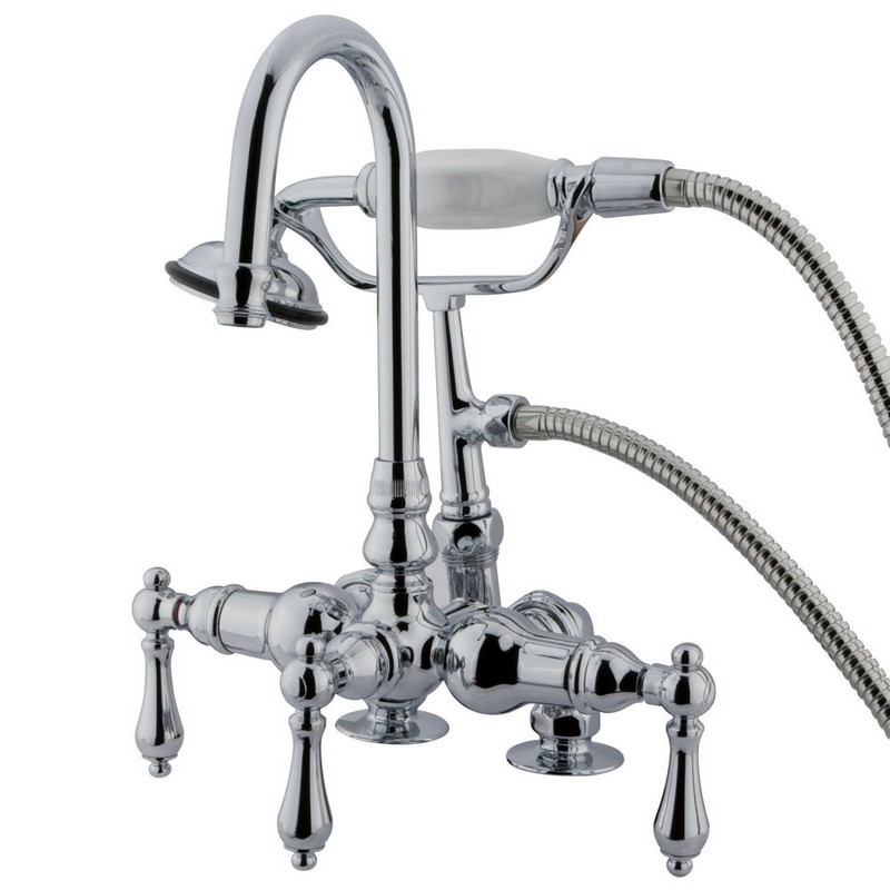 KINGSTON BRASS CC14T1 VINTAGE 3-3/8 INCH DECK MOUNT TUB FILLER WITH HAND SHOWER IN POLISHED CHROME