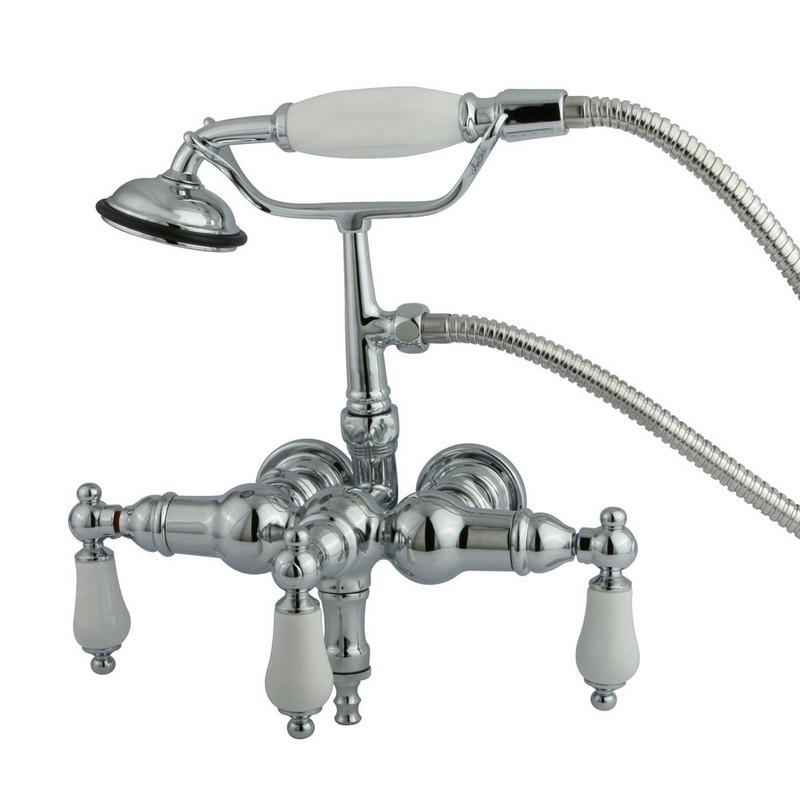 KINGSTON BRASS CC24T1 VINTAGE 3-3/8 INCH WALL MOUNT TUB FILLER WITH HAND SHOWER IN POLISHED CHROME