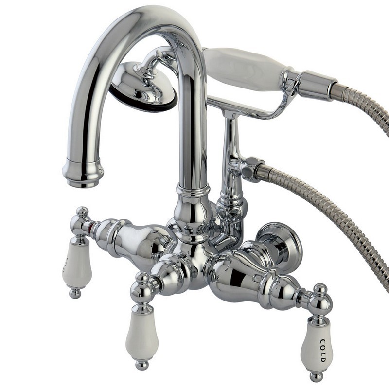 KINGSTON BRASS CC3016T1 VINTAGE 3-3/8 INCH WALL MOUNT TUB FILLER WITH HAND SHOWER IN POLISHED CHROME