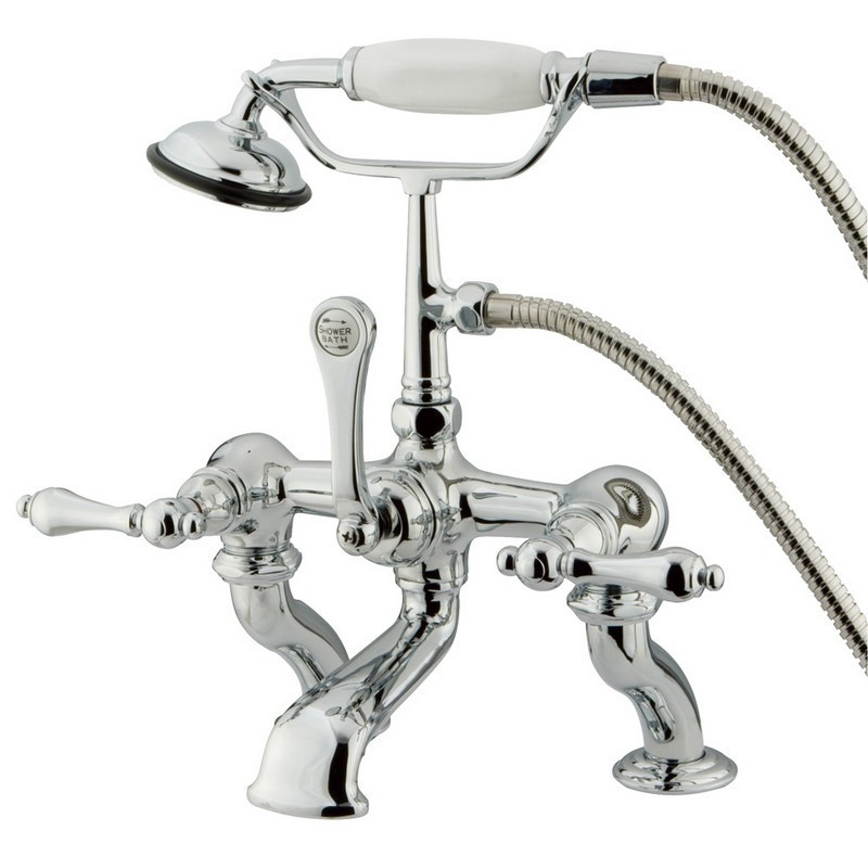 KINGSTON BRASS CC410T1 VINTAGE 7 INCH DECK MOUNT TUB FILLER WITH HAND SHOWER IN POLISHED CHROME