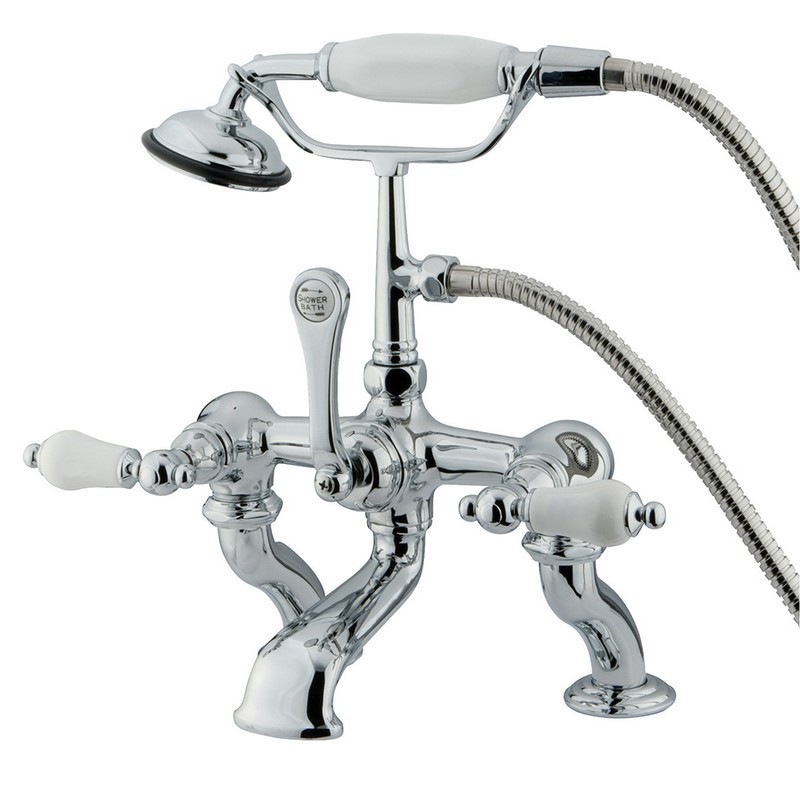 KINGSTON BRASS CC412T1 VINTAGE 7 INCH DECK MOUNT TUB FILLER WITH HAND SHOWER IN POLISHED CHROME
