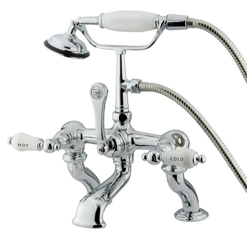 KINGSTON BRASS CC414T1 VINTAGE 7 INCH DECK MOUNT TUB FILLER WITH HAND SHOWER IN POLISHED CHROME