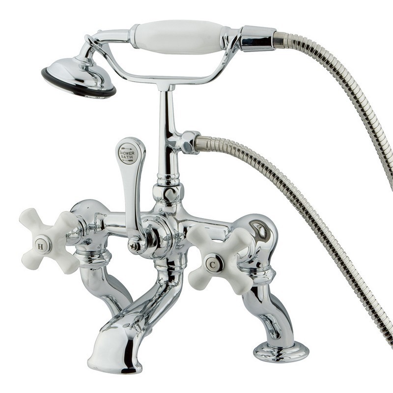 KINGSTON BRASS CC418T1 VINTAGE 7 INCH DECK MOUNT TUB FILLER WITH HAND SHOWER IN POLISHED CHROME