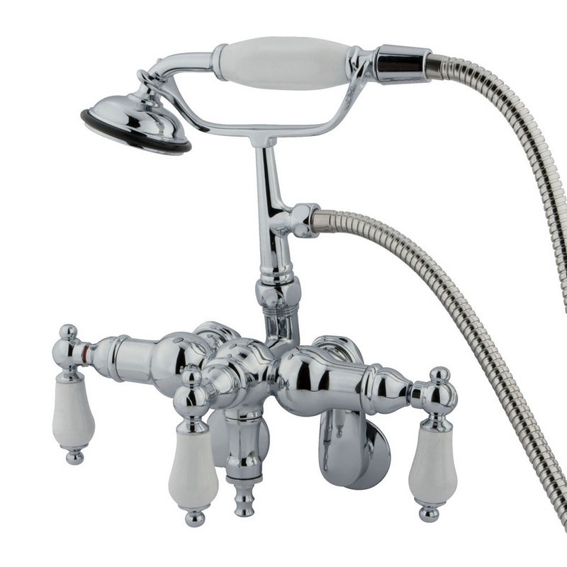 KINGSTON BRASS CC422T1 VINTAGE WALL MOUNT TUB FILLER WITH ADJUSTABLE CENTERS AND HAND SHOWER IN POLISHED CHROME