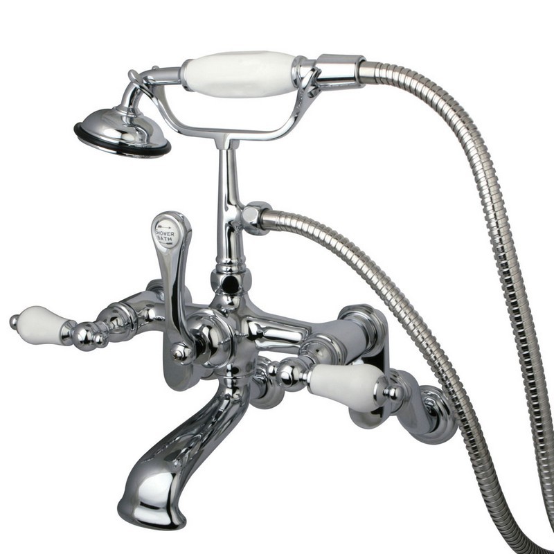 KINGSTON BRASS CC460T1 VINTAGE WALL MOUNT TUB FILLER WITH ADJUSTABLE CENTERS AND HAND SHOWER IN POLISHED CHROME
