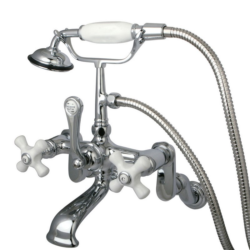 KINGSTON BRASS CC466T1 VINTAGE WALL MOUNT TUB FILLER WITH ADJUSTABLE CENTERS WITH HAND SHOWER IN POLISHED CHROME