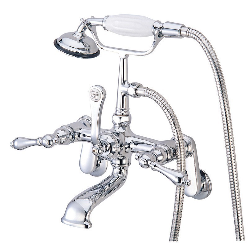 KINGSTON BRASS CC52T1 VINTAGE WALL MOUNT TUB FILLER WITH ADJUSTABLE CENTERS WITH HAND SHOWER IN POLISHED CHROME
