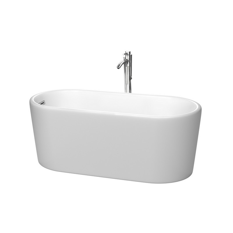 WYNDHAM COLLECTION WCBTE301159MWATP11 URSULA 59 INCH FREESTANDING BATHTUB IN MATTE WHITE WITH FLOOR MOUNTED FAUCET, DRAIN AND OVERFLOW TRIM