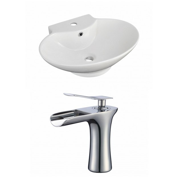 AMERICAN IMAGINATIONS AI-17861 22.75 X 17.25 INCH OVAL VESSEL SET IN WHITE COLOR WITH SINGLE HOLE CUPC FAUCET