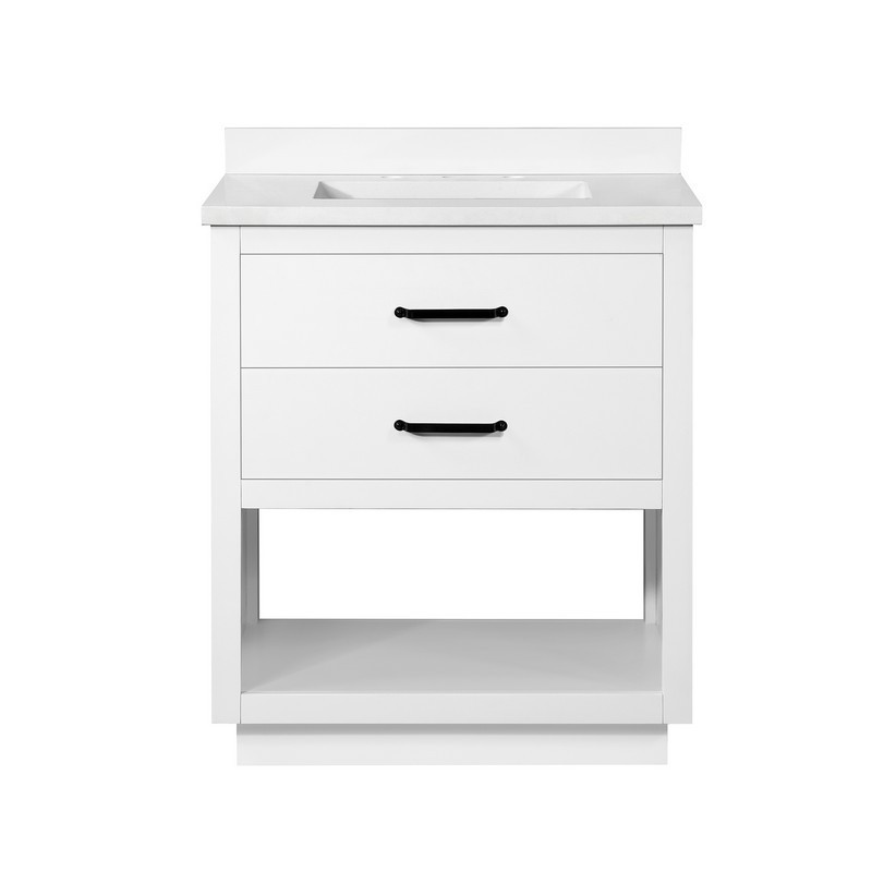OVE DECORS 15VVAR-CARR30 CARRAN 30 INCH SINGLE SINK OPEN SHELF BATHROOM VANITY WITH WHITE CULTURED MARBLE COUNTERTOP