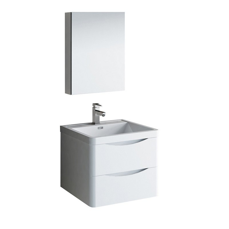 Fresca Fvn9024wh Tuscany 24 Inch Glossy, 24 Inch Wall Hung Bathroom Vanity With Sink