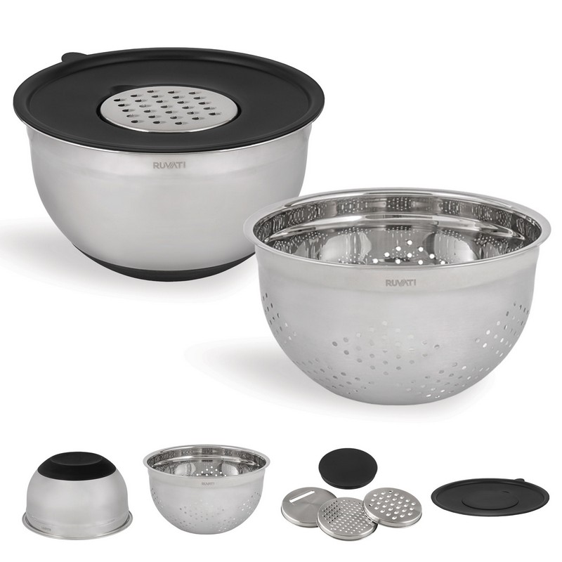 RUVATI RVA1255 6-PIECE MIXING BOWL AND COLANDER SET WITH GRATER ATTACHMENTS