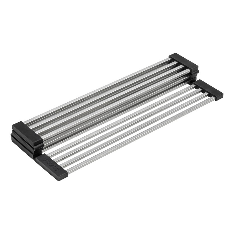 RUVATI RVA1395 SIENA 12 INCH SILICONE FOLDABLE MAT TRIVET DRYING RACK - STAINLESS STEEL AND BLACK