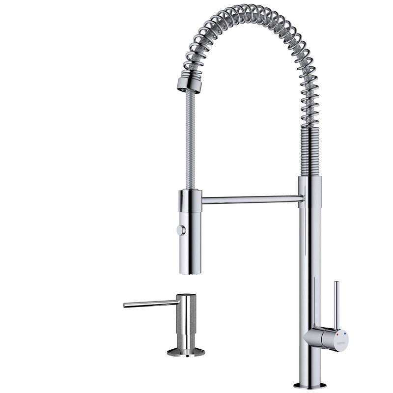 KARRAN KKF220SD35 BLUFFTON 22 1/2 INCH SINGLE-HANDLE PULL-DOWN SPRAYER KITCHEN FAUCET WITH MATCHING SOAP DISPENSER