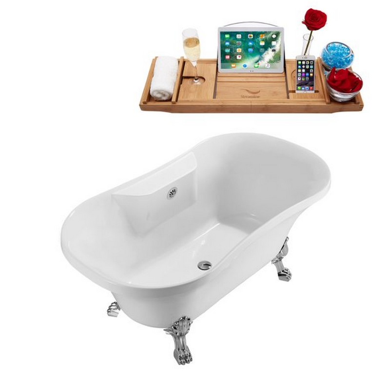 STREAMLINE N100 60 X 32 INCH SOAKING CLAWFOOT TUB IN WHITE AND TRAY WITH EXTERNAL DRAIN