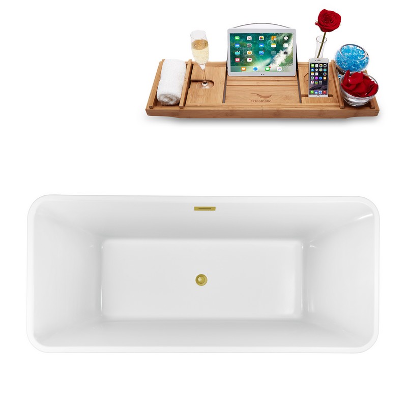 STREAMLINE N1000 70 7/8 X 31 1/2 INCH FREESTANDING TUB IN WHITE AND TRAY WITH INTERNAL DRAIN