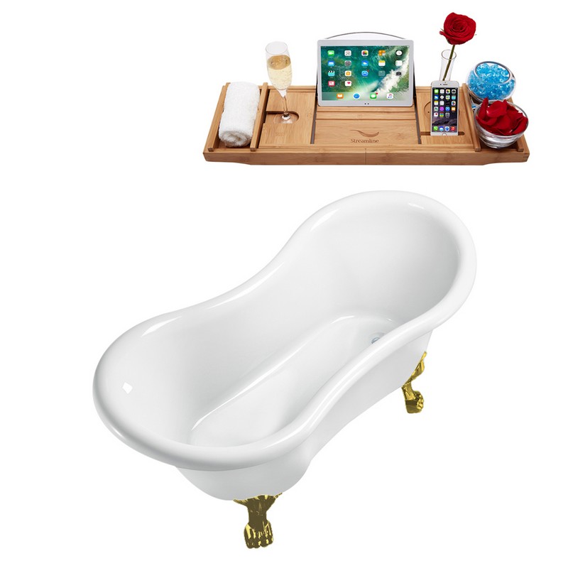 STREAMLINE N1020-IN 62 1/4 X 30 3/4 INCH CLAWFOOT TUB IN WHITE AND TRAY WITH INTERNAL DRAIN