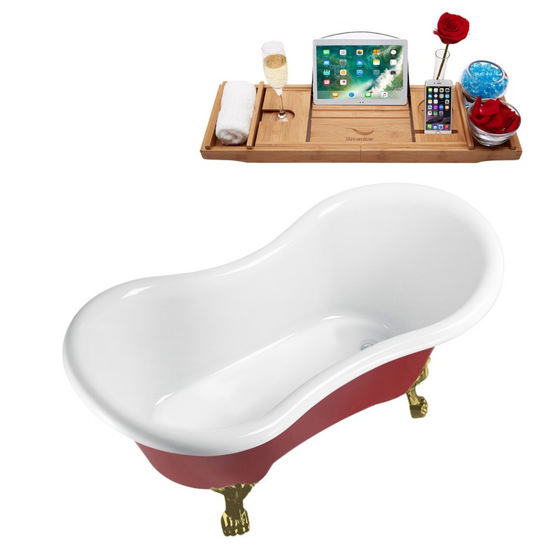 STREAMLINE N1021-IN 62 1/4 X 30 3/4 INCH CLAWFOOT TUB IN RED AND TRAY WITH INTERNAL DRAIN