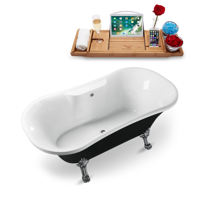 STREAMLINE N103 68 X 33 7/8 INCH CLAWFOOT TUB IN BLACK AND TRAY WITH EXTERNAL DRAIN
