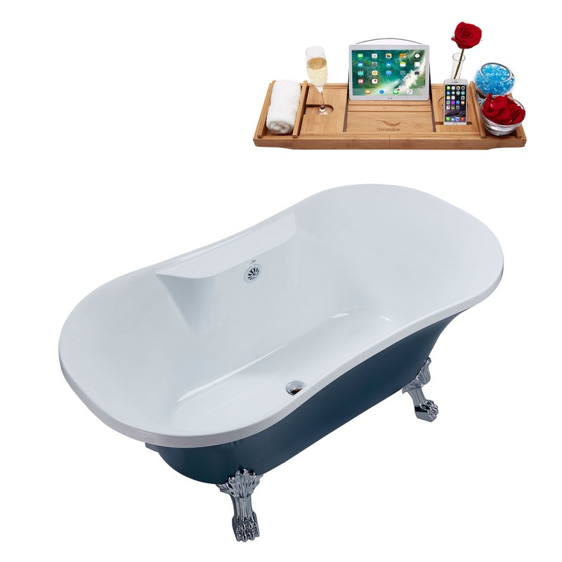 STREAMLINE N106 60 X 32 INCH SOAKING CLAWFOOT TUB IN LIGHT BLUE AND TRAY WITH EXTERNAL DRAIN