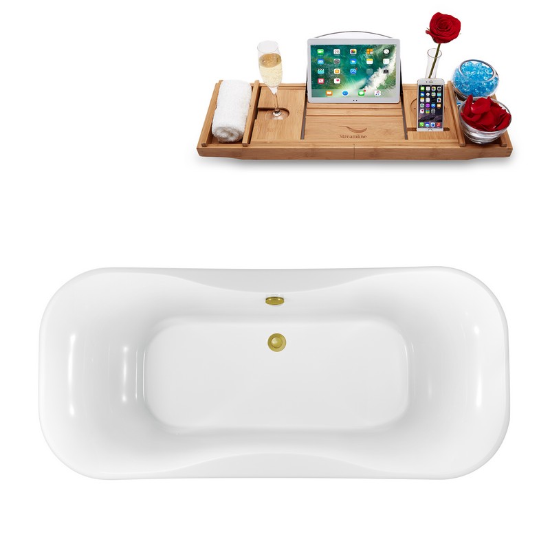 STREAMLINE N1060 59 X 28 3/8 INCH FREESTANDING TUB IN WHITE AND TRAY WITH INTERNAL DRAIN