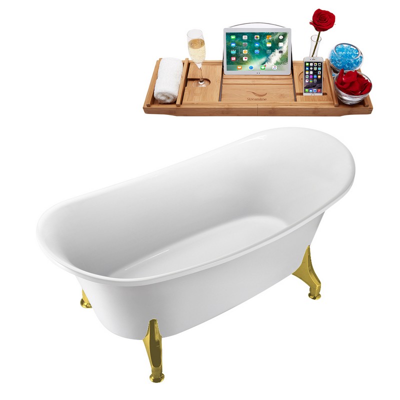 STREAMLINE N1080-IN 59 X 28 3/8 INCH CLAWFOOT TUB IN WHITE AND TRAY WITH INTERNAL DRAIN
