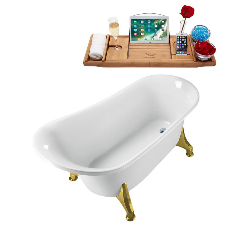 STREAMLINE N1100-IN 59 X 28 3/8 INCH CLAWFOOT TUB IN WHITE AND TRAY WITH INTERNAL DRAIN