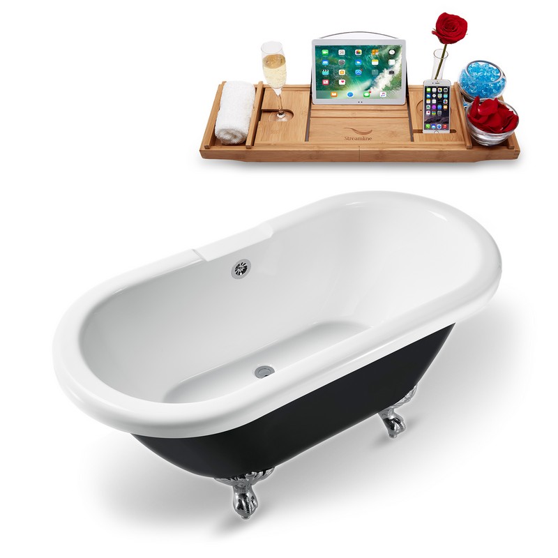STREAMLINE N1120 59 X 28 3/8 INCH CLAWFOOT TUB IN BLACK AND TRAY WITH EXTERNAL DRAIN
