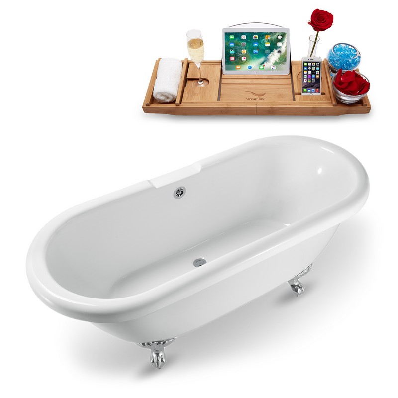 STREAMLINE N1121 66 7/8 X 29 1/8 INCH CLAWFOOT TUB IN WHITE AND TRAY WITH EXTERNAL DRAIN
