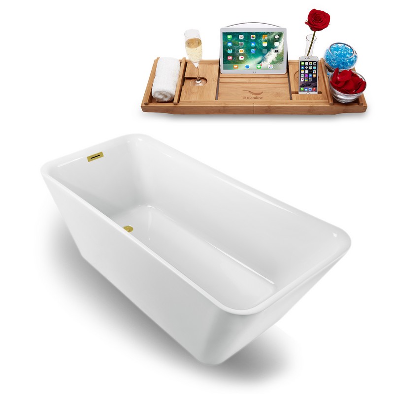 STREAMLINE N1221 59 X 28 3/8 INCH FREESTANDING TUB IN WHITE AND TRAY WITH INTERNAL DRAIN