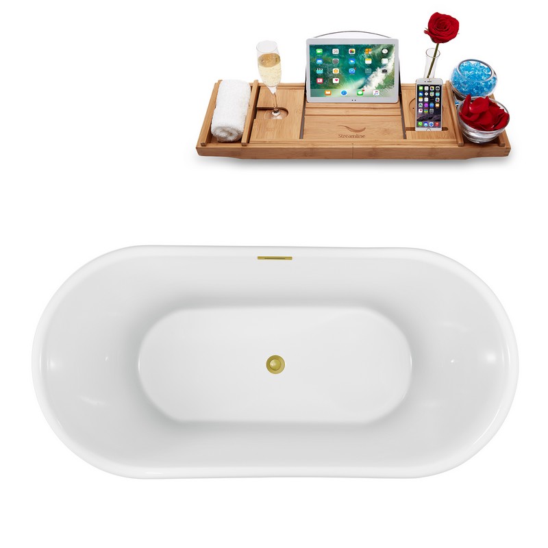 STREAMLINE N1241 59 X 28 3/8 INCH FREESTANDING TUB IN WHITE AND TRAY WITH INTERNAL DRAIN