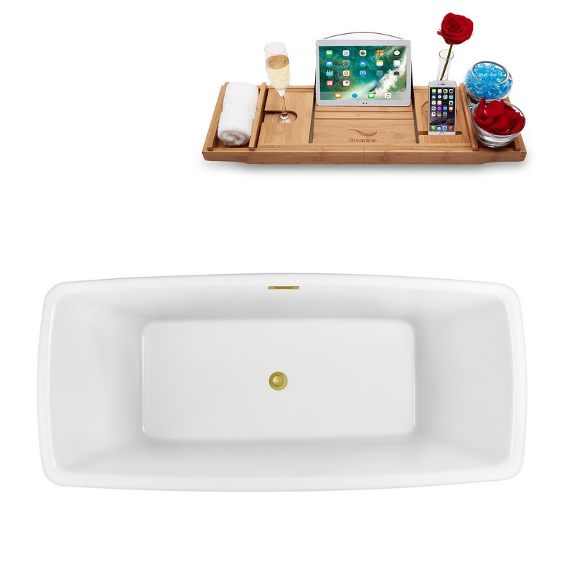 STREAMLINE N1261 59 X 28 3/8 INCH FREESTANDING TUB IN WHITE AND TRAY WITH INTERNAL DRAIN