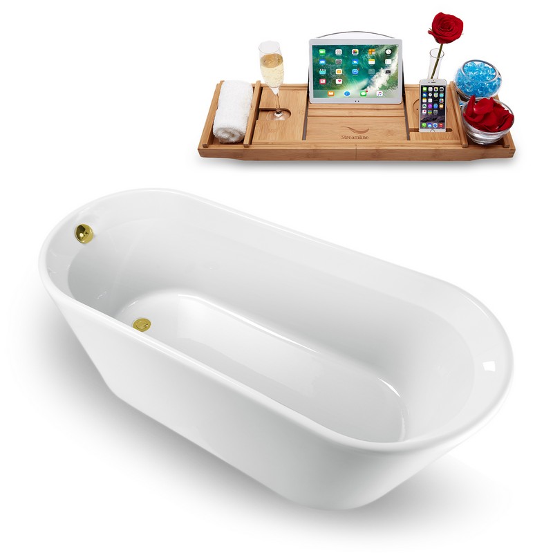 STREAMLINE N1521 65 X 29 7/8 INCH FREESTANDING TUB IN WHITE AND TRAY WITH INTERNAL DRAIN