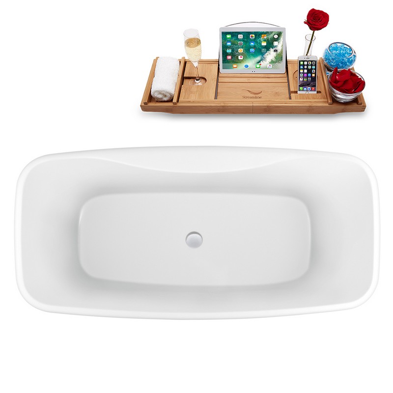 STREAMLINE N1620 59 1/8 X 28 1/4 INCH FREESTANDING TUB IN WHITE AND TRAY WITH INTERNAL DRAIN