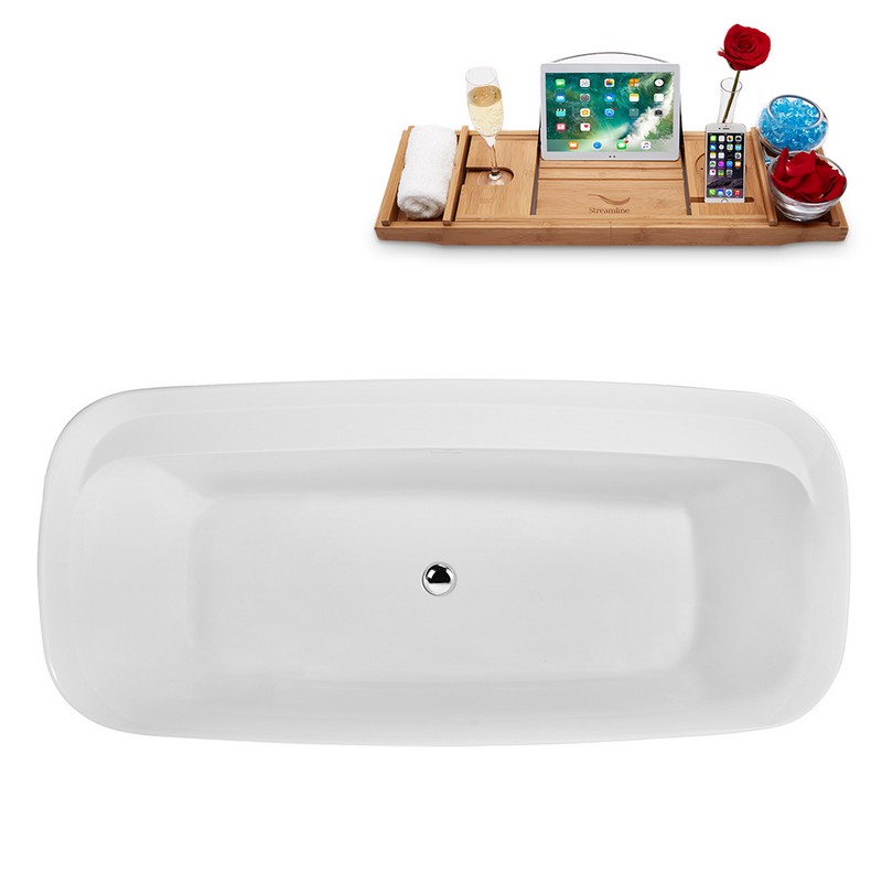 STREAMLINE N1701 66 7/8 X 30 3/4 INCH FREESTANDING TUB IN WHITE AND TRAY WITH INTERNAL DRAIN