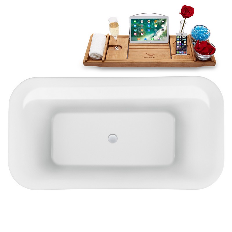 STREAMLINE N1720 59 1/8 X 30 3/4 INCH FREESTANDING TUB IN WHITE AND TRAY WITH INTERNAL DRAIN