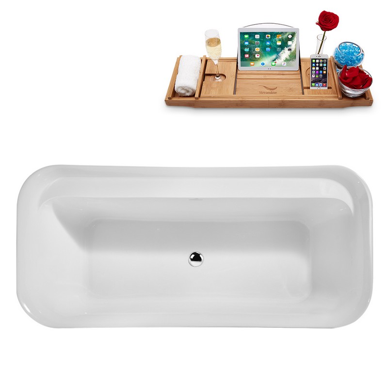 STREAMLINE N1721 66 7/8 X 30 3/4 INCH FREESTANDING TUB IN WHITE AND TRAY WITH INTERNAL DRAIN